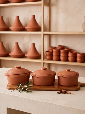Nesting Terracotta Earthenware Pot Set (Lidded, 3-Piece)