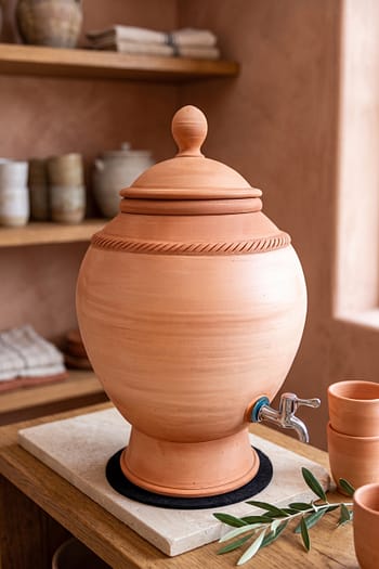 Handcrafted Artisan Terracotta Urn Water Dispenser with Lid