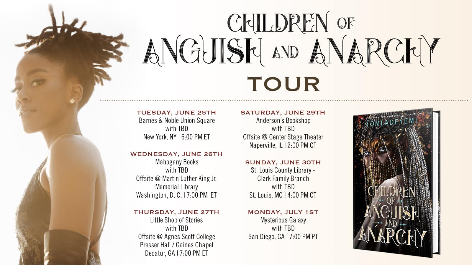 Tomi Adeyemi Releases Dates for Children of Anguish and Anarchy US Book Tour Tomi Adeyemi Releases Dates for Children of Anguish and Anarchy US Book Tour
